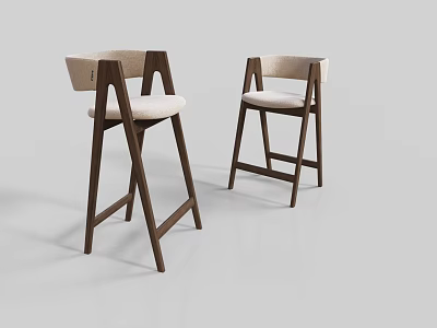 Sleek Modern Bar Stools With Wooden Frame And Beige Upholstered Seat Design 3d model