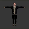 3D Game Movie Character With Red Hair Black Jacket Arms Outstretched Standing Pose