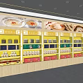 Wooden Display Shelves for Showcasing Food Products with Various Packages in Store and Decorative Posters