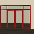 Red Double Doors With Glass Panels And Frame Against Light Wall And Wooden Floor