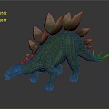 Green Stegosaurus Dinosaur 3D Model Displaying Pink Tipped Back Plates And Spikes