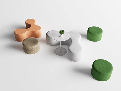 Modern Leisure Sofa Set with Orange Gray Green Seats Small Round Table and Plant Decor 3d model