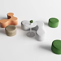 Modern Leisure Sofa Set with Orange Gray Green Seats Small Round Table and Plant Decor