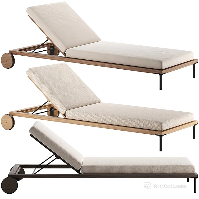 Contemporary Lounge Chair With Wooden Frame Beige Cushion And Adjustable Backrest 3d model 