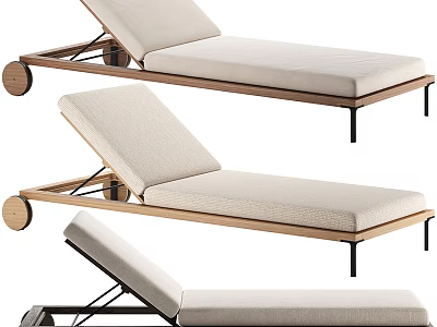 Contemporary Lounge Chair With Wooden Frame Beige Cushion And Adjustable Backrest 3d model