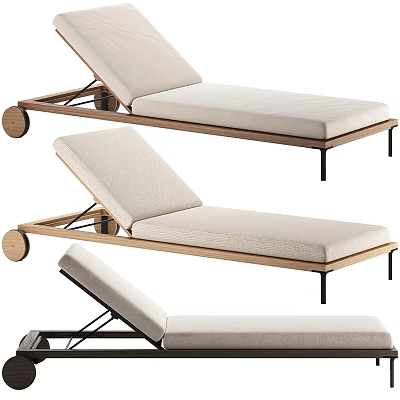 Contemporary Lounge Chair With Wooden Frame Beige Cushion And Adjustable Backrest 3d model