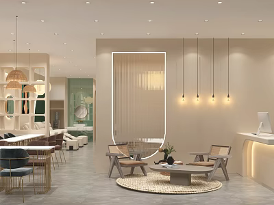 Modern Beauty Hair Salon Interior With Cozy Seating Elegant Lighting And Stylish Decor 3d model