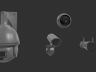Different Types Of Security Surveillance Cameras Including Dome And Bullet Models 3d model