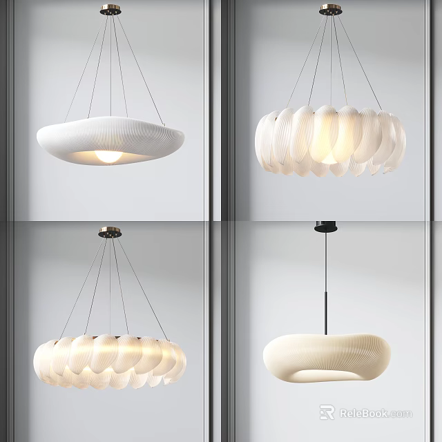 Modern Elegant Feather Shaped Round White Chandeliers For Home Interior Decor 3d model 