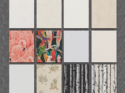 Various Wall Decor Styles With Colorful Bird Floral Patterns Solid Colors And Wood Grain Textures 3d model