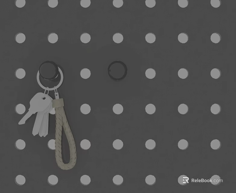Gray Swing Door With Perforated Panel And Keychain With Braided Rope Keys 3d model 