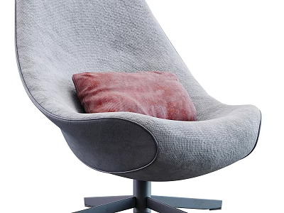 Modern Gray Fabric Single Sofa With Curved Shape Red Cushion And Metal Base Design 3d model