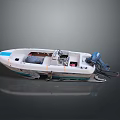 Small White and Blue Motorboat With Outboard Engine and Seating Interior 3d model