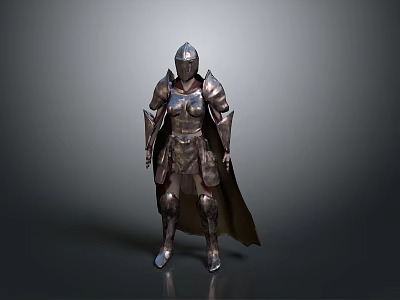 Man in Medieval Knight Full Body Armor with Helmet and Cape 3d model