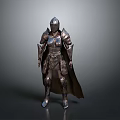 Man in Medieval Knight Full Body Armor with Helmet and Cape