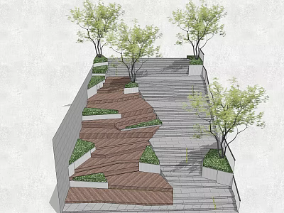 Residential Landscape Design Featuring Terraced Steps Green Trees And Lawn Areas 3d model