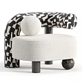 Unique Modern Leisure Chair With Geometric Pattern Backrest And Soft Boucle Seat Spherical Wooden Legs
