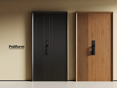 Poliform Modern Double Doors Black And Wooden Design With Sleek Handles And Locks 3d model