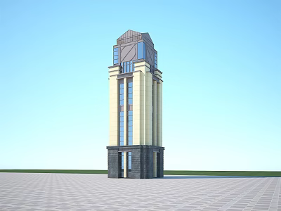 Modern Tower With Glass Windows Dark Base And Decorative Top In Open Square 3d model