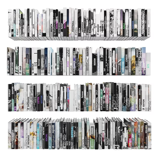 Colorful Books And Magazines Arranged Neatly On Shelves In Rows 3d model 