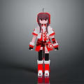 Red And White Hooded Anime Character 3D Model With Skirt Gloves And Boots