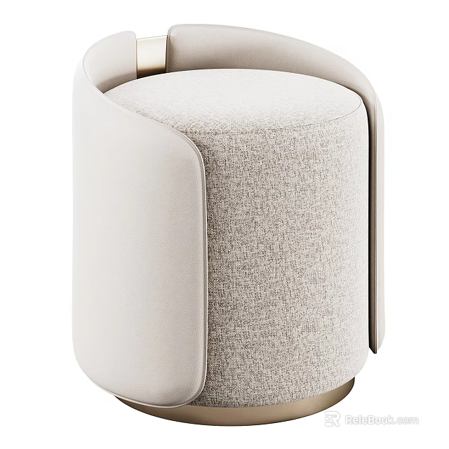 Modern Beige Fabric Upholstered Shoe Bench With Round Shape And Metal Accents 3d model 