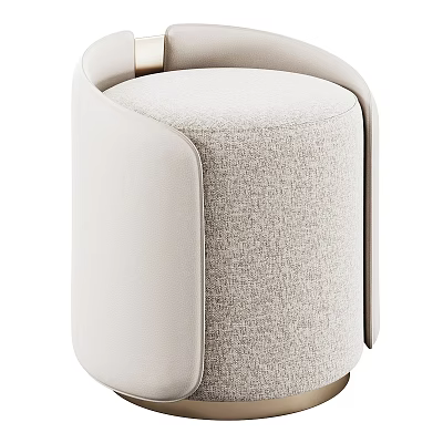 Modern Beige Fabric Upholstered Shoe Bench With Round Shape And Metal Accents 3d model