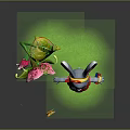 Cartoon Rabbit Game Character With Long Ears Red Bow And Pink Flower On Green Grass