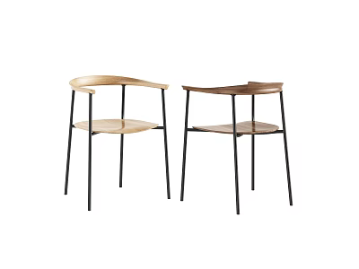 Modern Design Armchairs With Light And Dark Wood Seats And Black Metal Legs 3d model