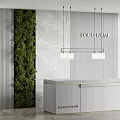 Modern Reception Desk With Green Plant Wall Marble Wall Pendant Light And Reception Sign
