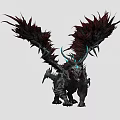 Dark Fantasy Game Character With Black Body Red And Black Wings And Blue Horns
