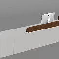 Modern Curved Reception Desk With White And Wooden Design And Computer