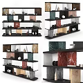 Modern Multilayer Display Shelving Unit With Marble Panels Colorful Shelves And Decorative Ornaments