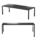 Modern Black Dining Table With Sleek Surface And Thin Metal Legs Design 3d model