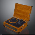 Open Wooden Record Player With Turntable Tonearm And Front Grill