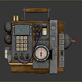Vintage Mechanical Equipment With Wooden Handle Digital Display And Pressure Gauge