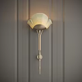 Elegant Petal Shaped Wall Lamp With Golden Stand On Dark Vertical Striped Wall Warm Light