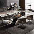 Modern Luxury Dining Table Set With Marble Top And Metal Leg Chairs