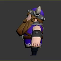 Muscular Horned Fantasy Game Warrior Character With Brown Beard Purple Outfit And Metal Arm Guards