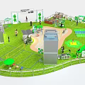 Vibrant Commercial Street With Green Lawn Innovation Displays Event Tents And People Activities