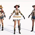 Stylish Game Movie Female Character With Red Hair Hat Vest Shorts And Boots