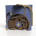 Unique Circular Bookcase Furniture With Blue Background Golden Accents Spiral Structure And Books