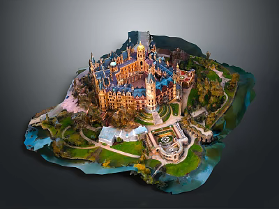 Cartoon Castle Scene With Colorful Towers Winding Paths Green Lawns And Fountains 3d model