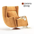 Modern Orange Curved Accent Chair with Metal Base and White Knitted Blanket