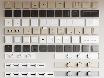Modern Various Color Switch Panels With Sleek Design And Different Socket Styles For Home Use 3d model