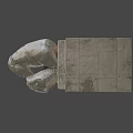 Realistic 3D Model Of Stone Block Structure With Clinging Bear Sculptures