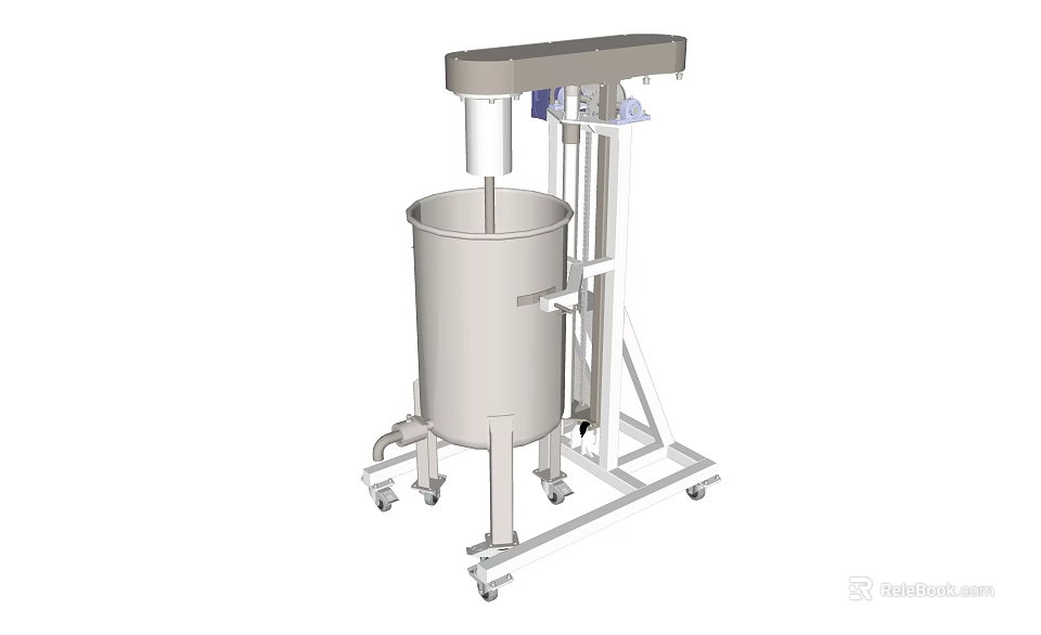 Stainless Steel Kitchen Mixing Equipment with Stand Wheeled Base Mixing Arm and Cylindrical Container 3d model 