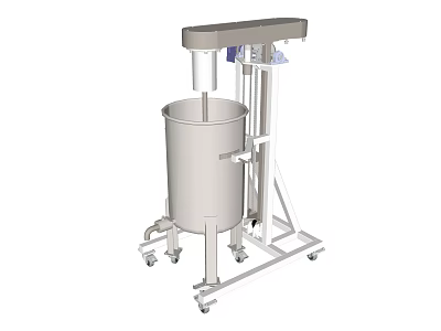 Stainless Steel Kitchen Mixing Equipment with Stand Wheeled Base Mixing Arm and Cylindrical Container 3d model