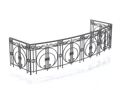 Wrought Iron Railings Featuring Intricate Circular Motifs For Balcony And Staircase 3d model
