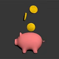 Adorable Pink Piggy Bank Ornament Decoration Set with Gold Coins Falling Into
